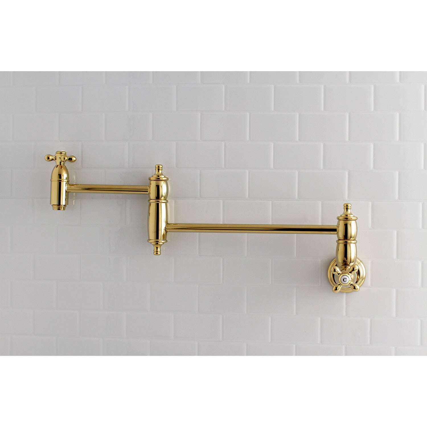 Kingston Heirloom KS3102AX - Restoration Two-Handle 1-Hole Wall Mount Pot Filler Faucet, Polished Brass — thumbnail 2